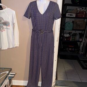 Flattering Navy and White Checkered Jumpsuit